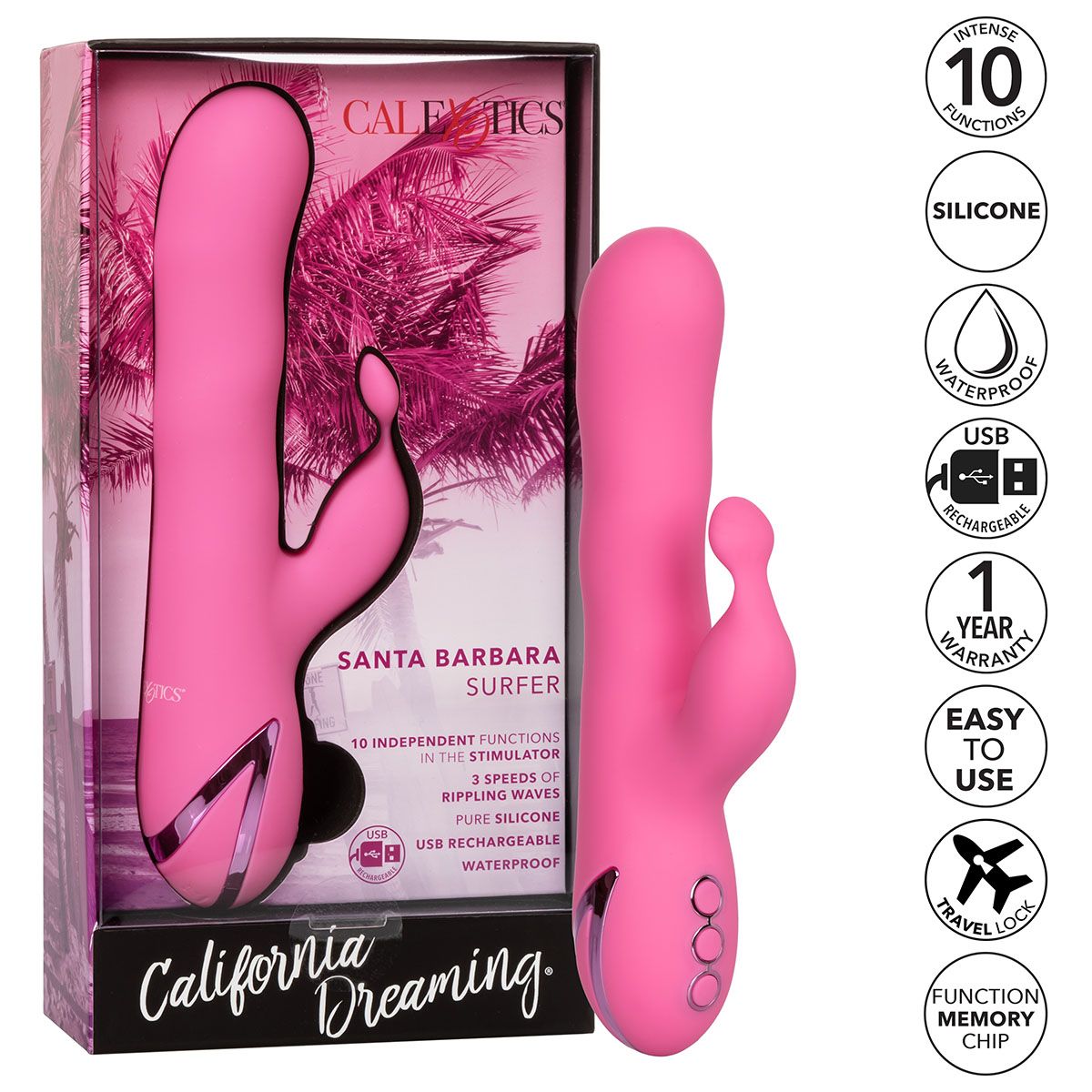 California Dreaming Santa Barbara Surfer Vibrator, Product Box and Features