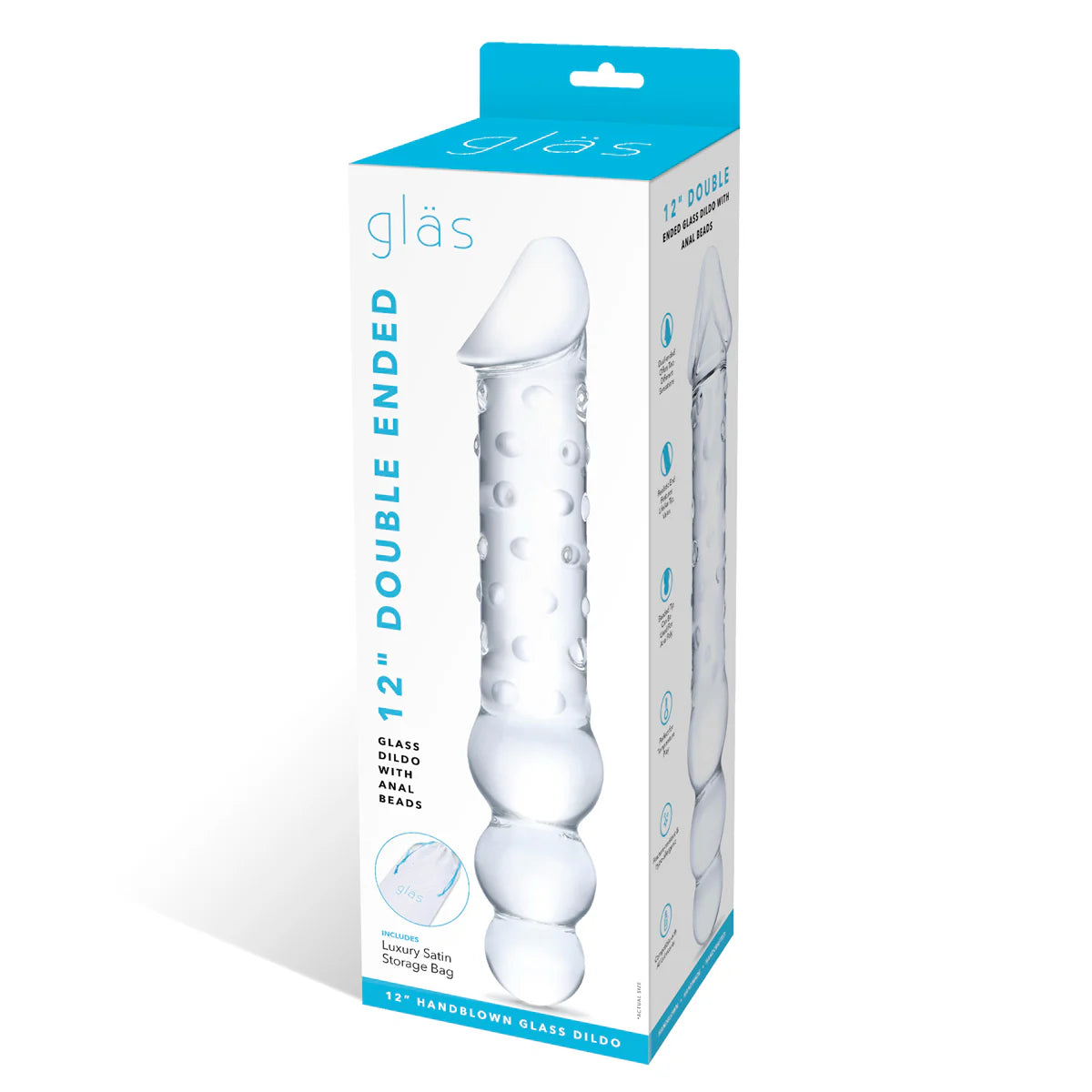 Glas 12" Double Ended Glass Dildo, Product Box, Front View
