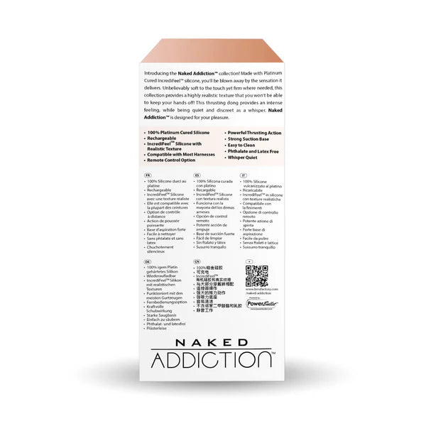 Naked Addiction 6.5-Inch Thrusting Silicone Dildo, Vanilla, Product Box, Back