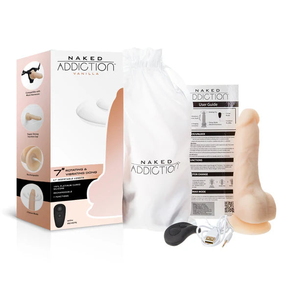 Naked Addiction 7-Inch Rotating & Vibrating Dildo, Vanilla,  Box Contents