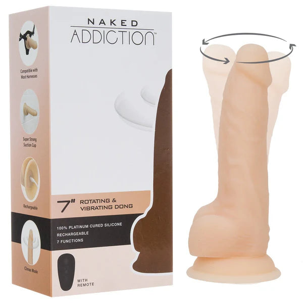 Naked Addiction 7-Inch Rotating & Vibrating Dildo, Vanilla, Product Box and Dildo