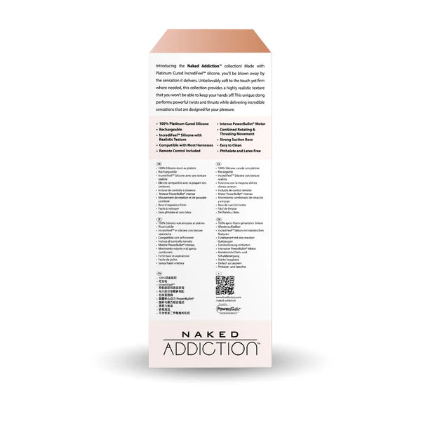 Naked Addiction 8-Inch Rotating & Thrusting Dildo, Vanilla, Product Box, Back