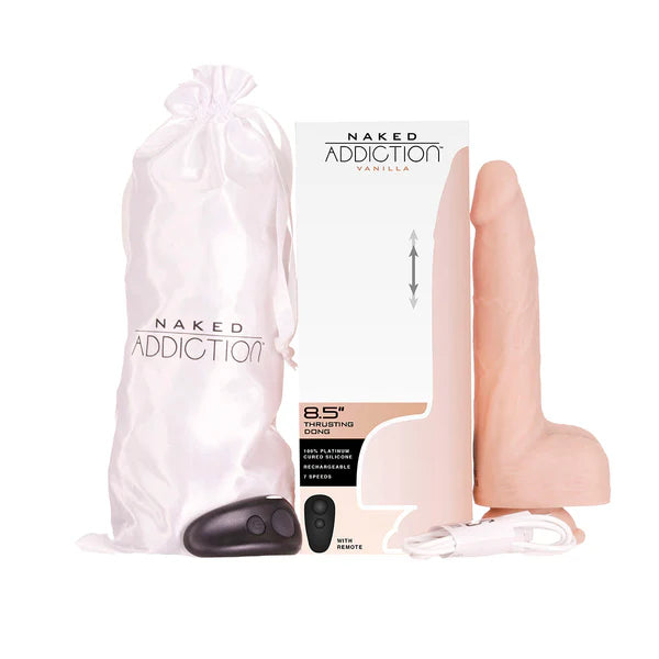 Naked Addiction 8.5-Inch Thrusting Dildo, Vanilla, Box Contents