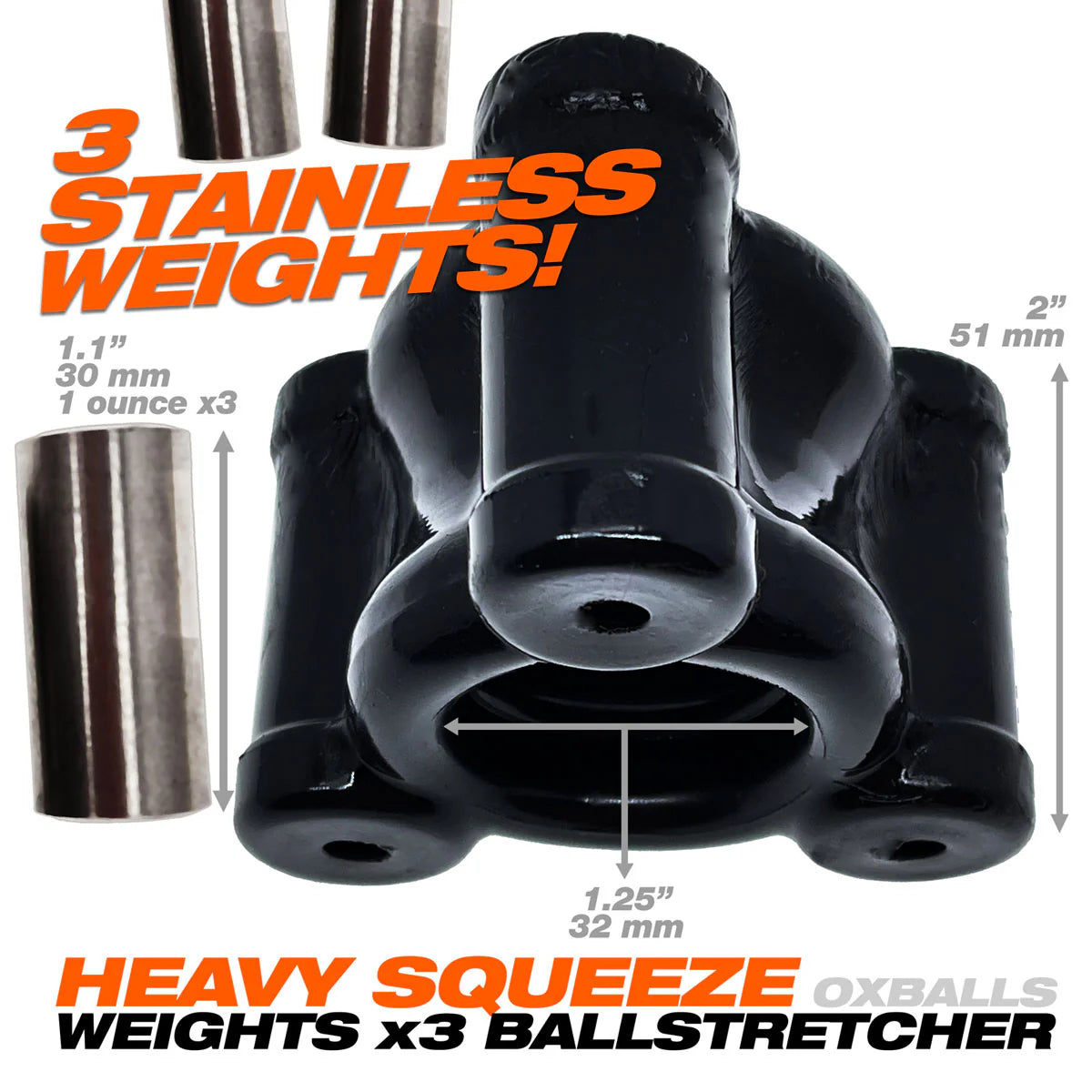 Oxballs Heavy Squeeze Weighted Squeeze Ballstretcher, Black, Ballstretcher Features & Details