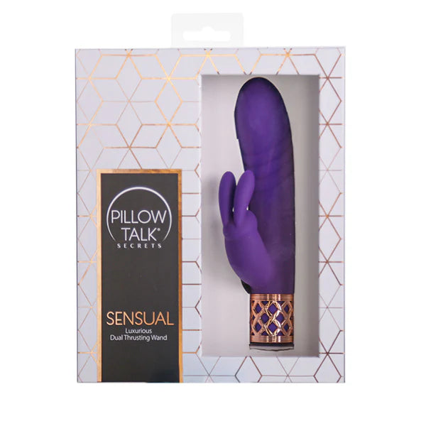 Pillow Talk Secrets Sensual Luxurious Thrusting Rabbit Vibrator, Purple, Product Box, Front View