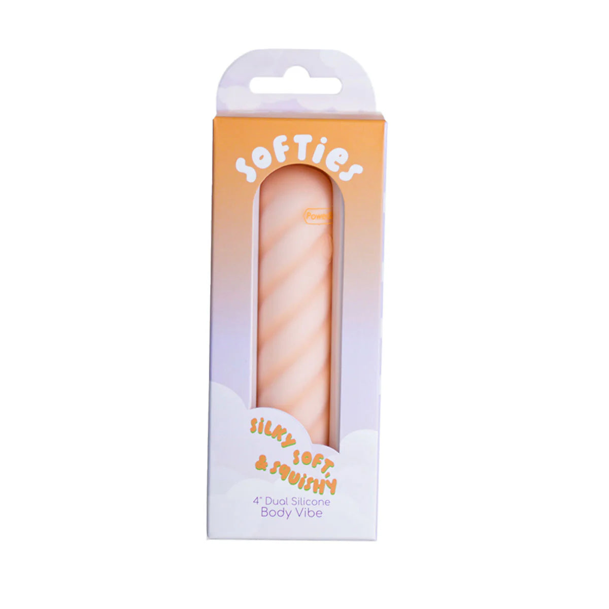 Softies 4-Inch Dual Silicone Body Vibe, Orange, Product Package, Front