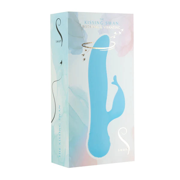 The Kissing Swan Rotating Rabbit Vibrator, Blue, Product Box