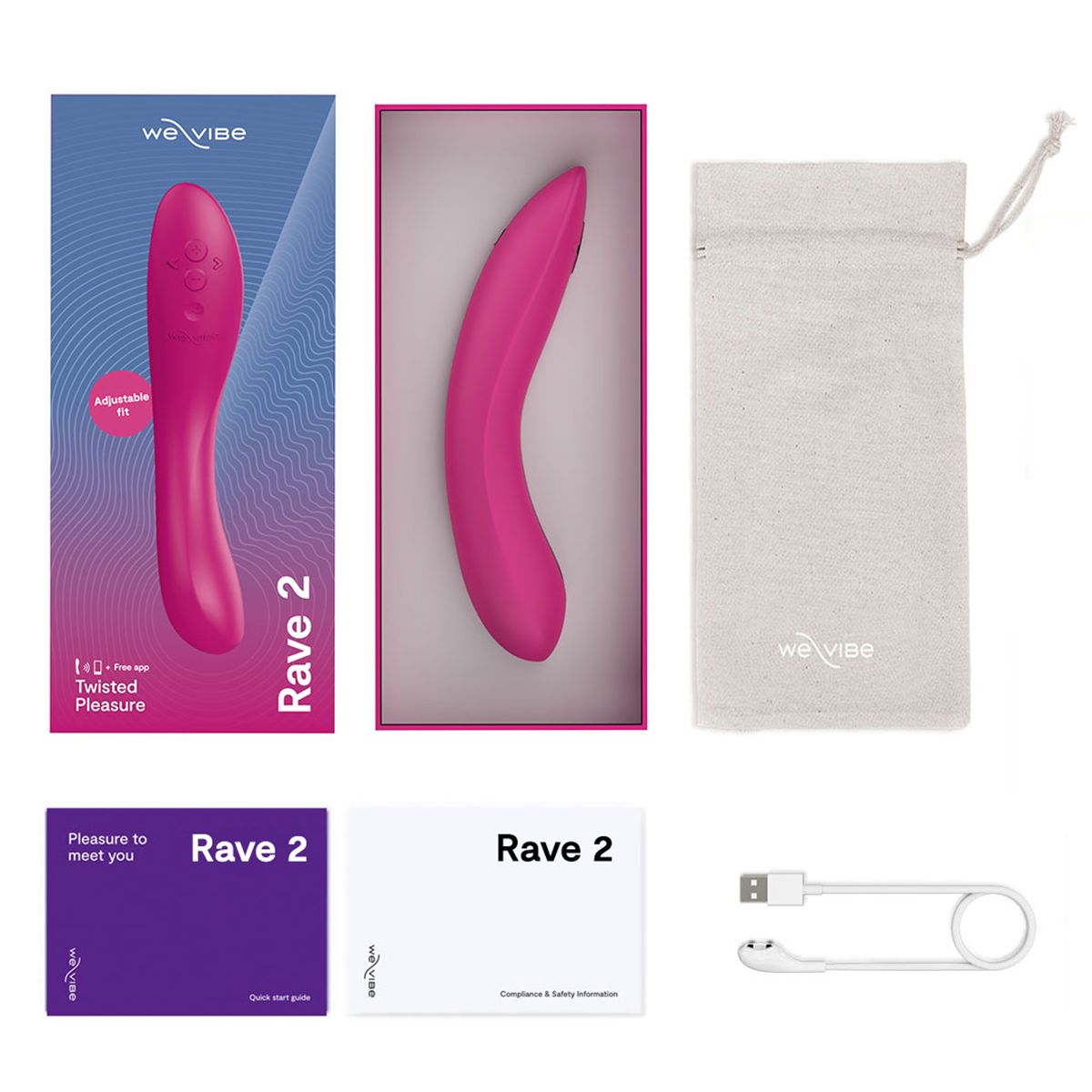 We-Vibe Rave 2 G-Spot Vibrator, Fuchsia, Box Contents