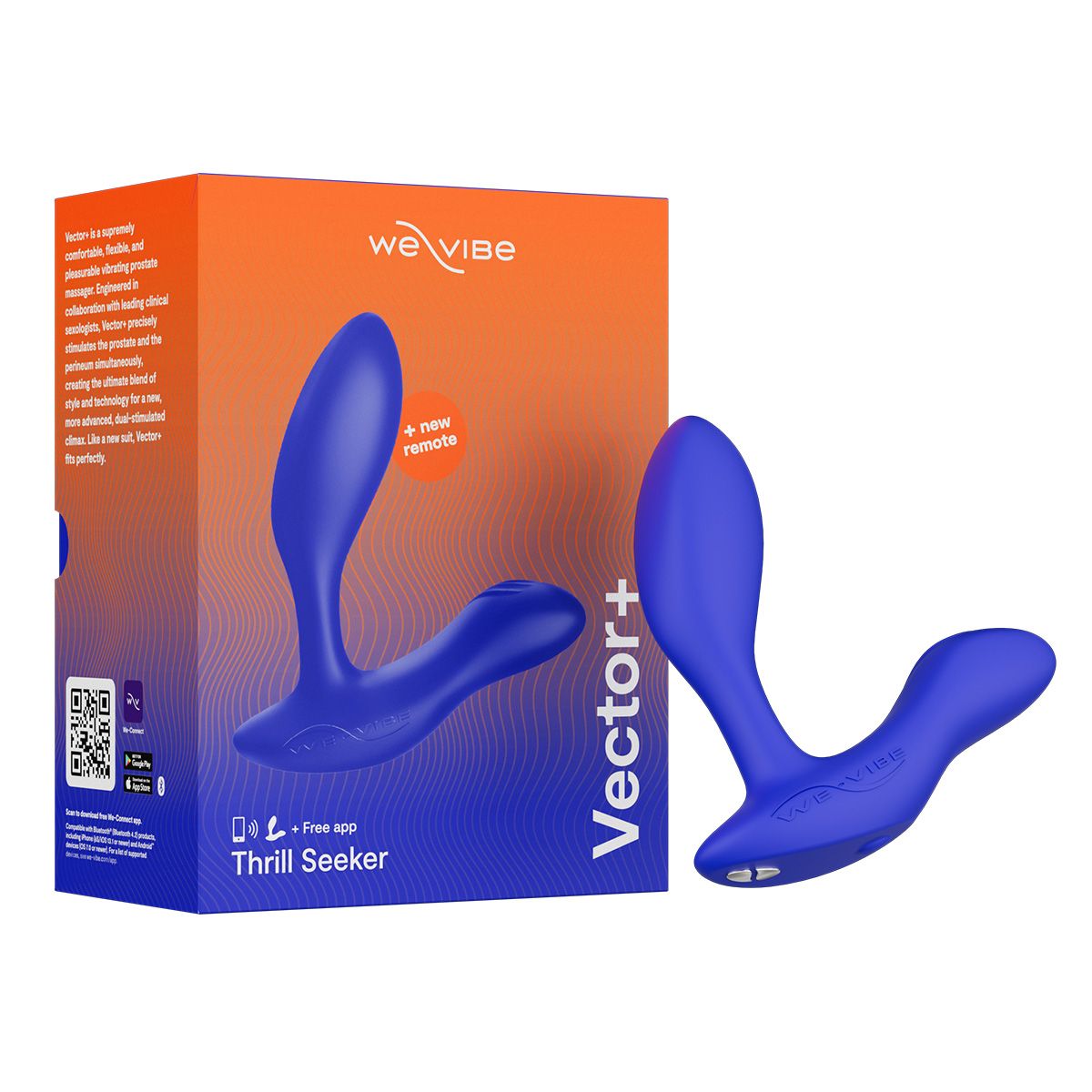 We-Vibe Vector+ Prostate Vibrator, Royal Blue, Product Box and Prostate Vibratore