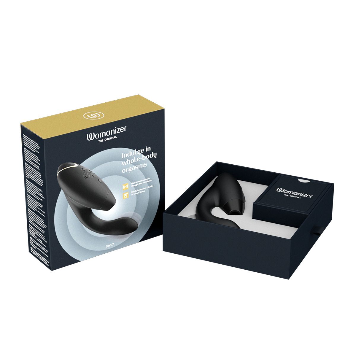 Womanizer Duo 2 Rabbit Sex Toy, Black, Open Box, Front View