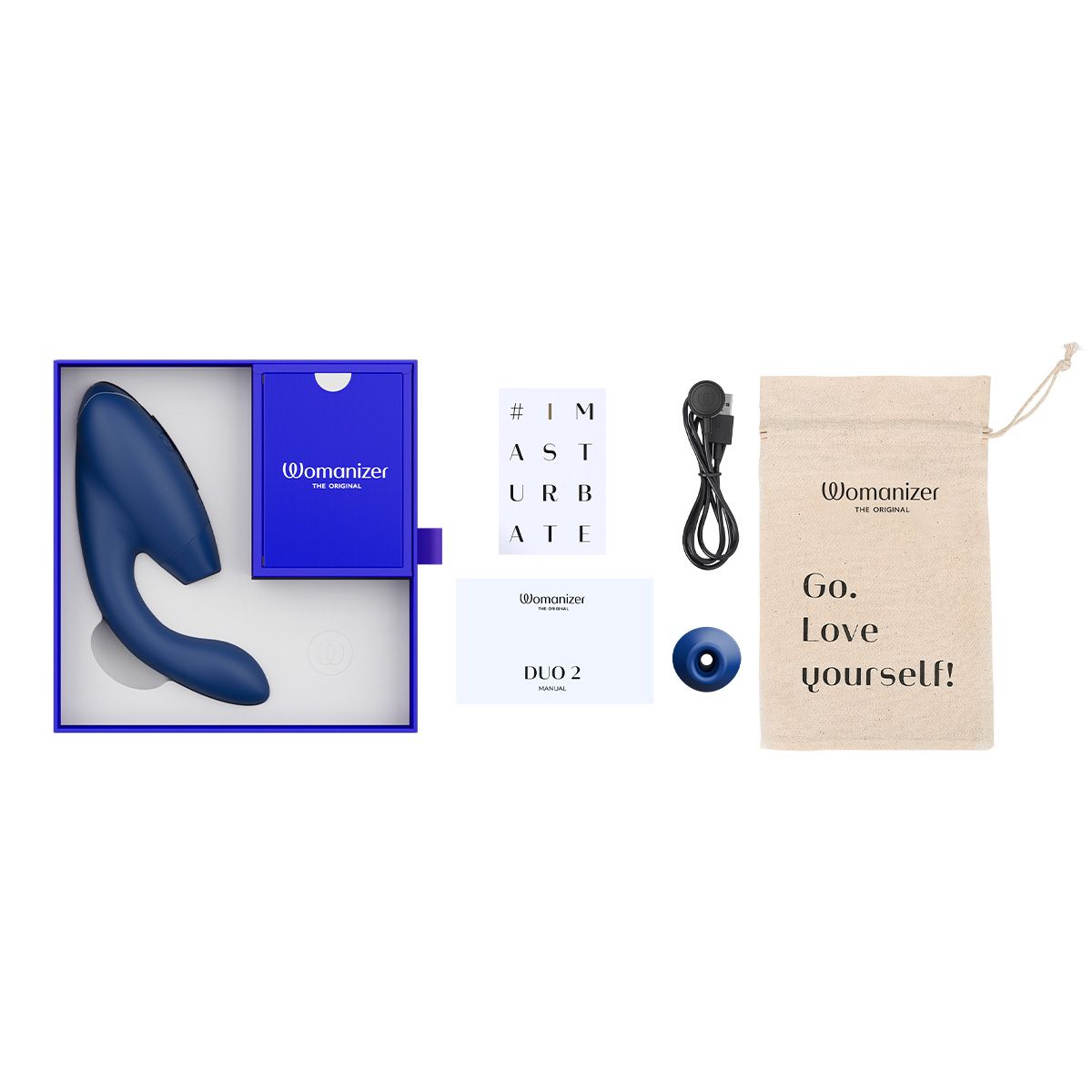 Womanizer Duo 2 Rabbit Sex Toy, Blue, Box Contents