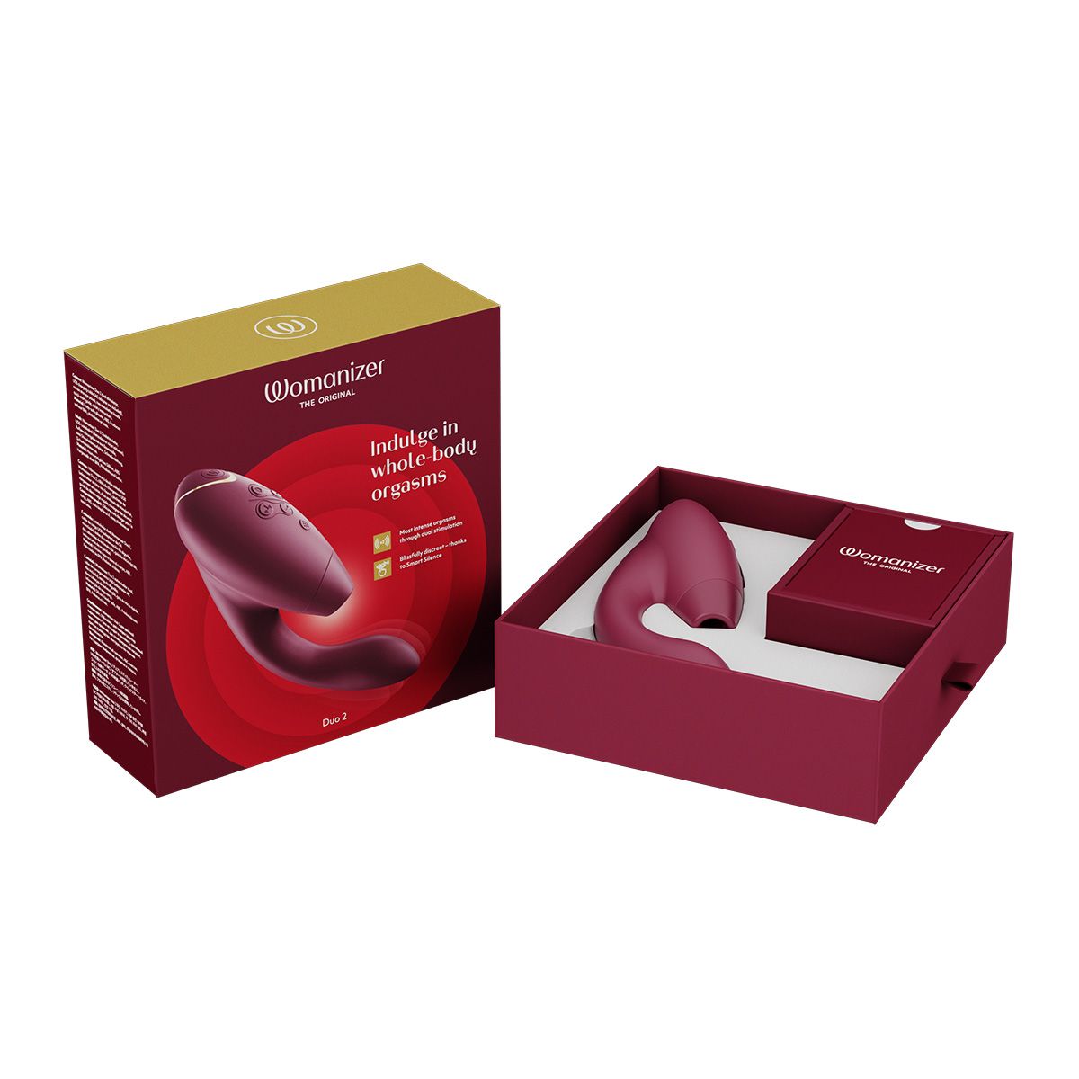 Womanizer Duo 2 Rabbit Sex Toy, Bordeaux, Open Box, Front View