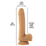 Addiction Bendable 8-Inch Silicone Dildo, Andrew, Caramel Tone, Product Measurements