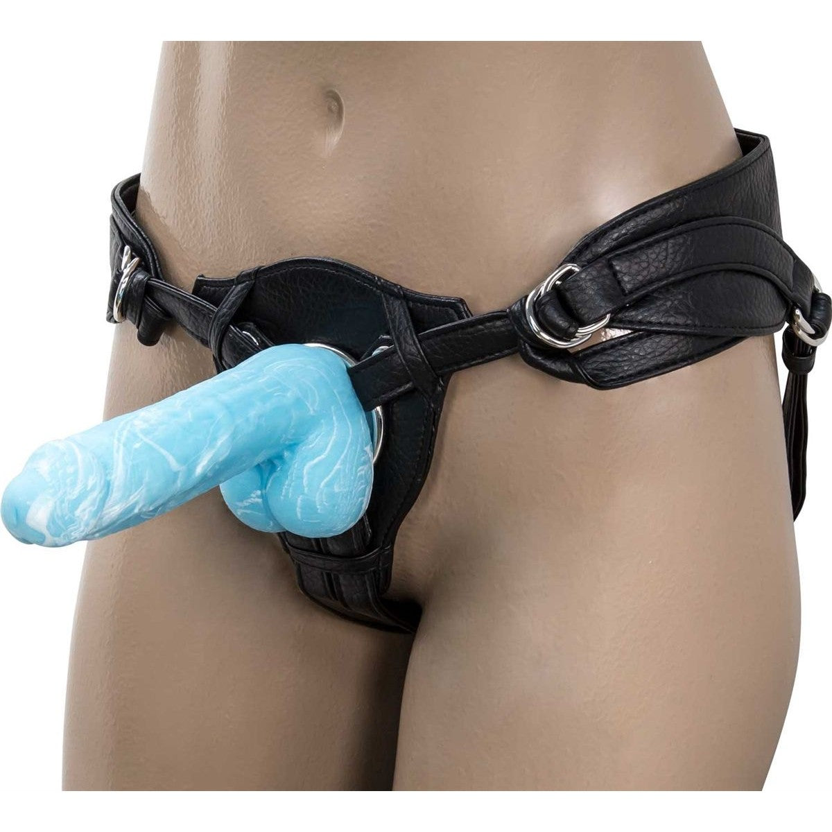 Addiction Glow-In-The-Dark 7.5-Inch Silicone Dildo, Blue, Dildo with Strap-On Harness