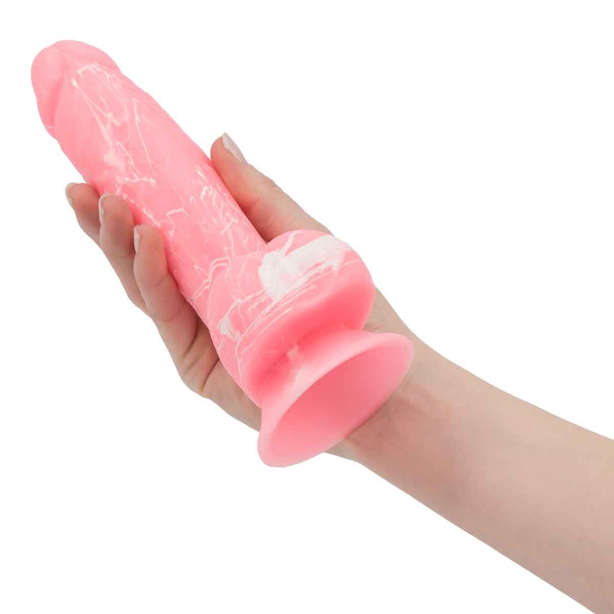 Addiction Glow-In-The-Dark 7.5-Inch Silicone Dildo, Pink, Dildo in Hand