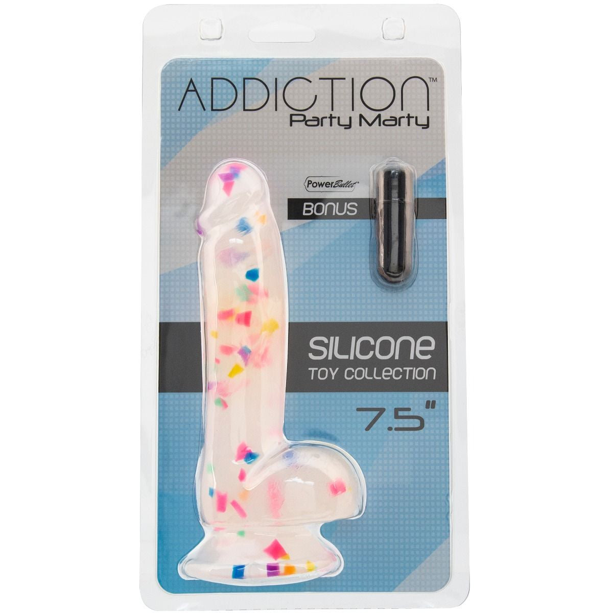 Addiction Party Marty 7.5-Inch Silicone Dildo, Product Package, Front
