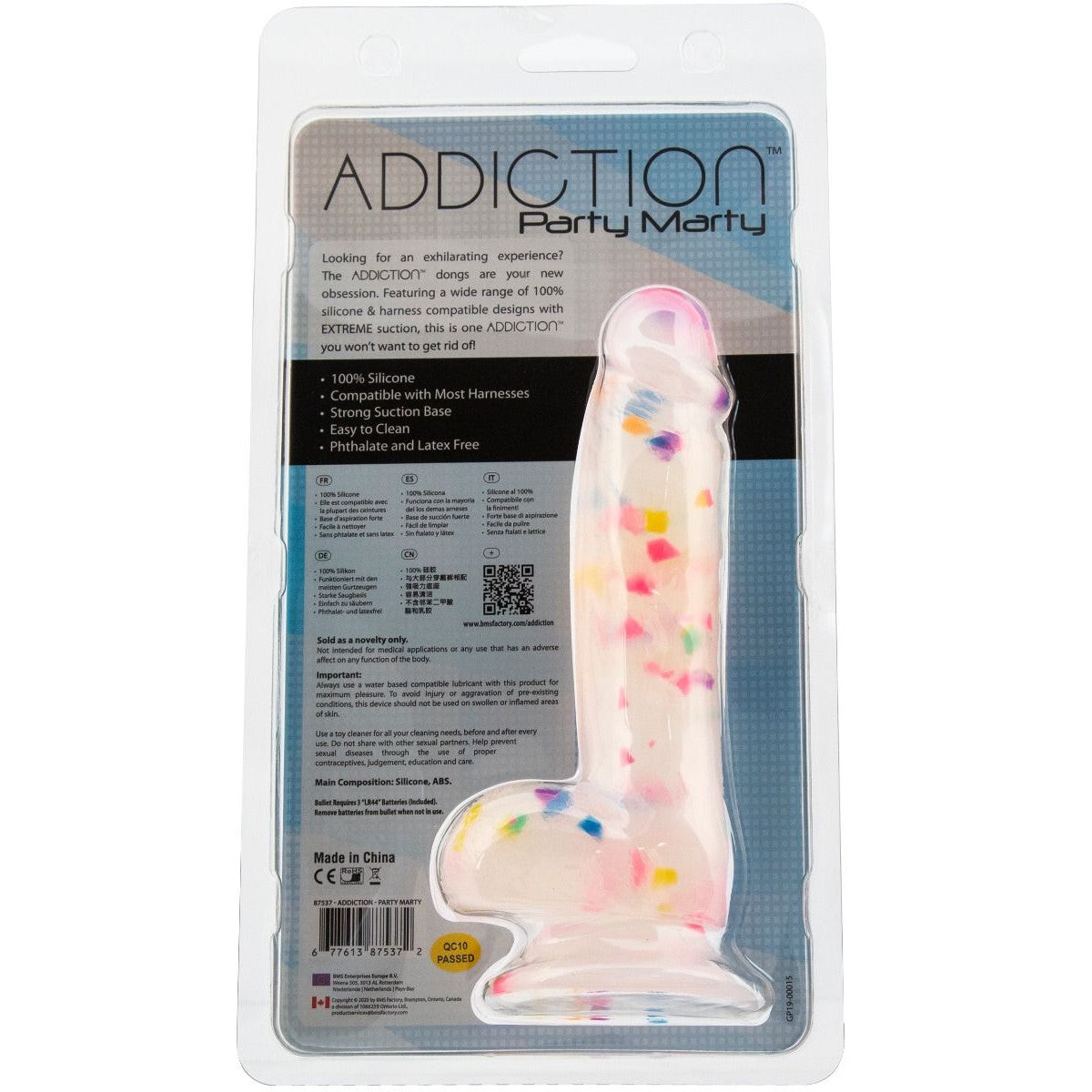 Addiction Party Marty 7.5-Inch Silicone Dildo, Product Package, Back