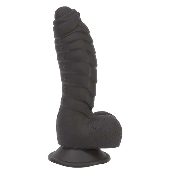 Addiction Ridged 7-Inch Silicone Dildo, Black, Product Image, Side View