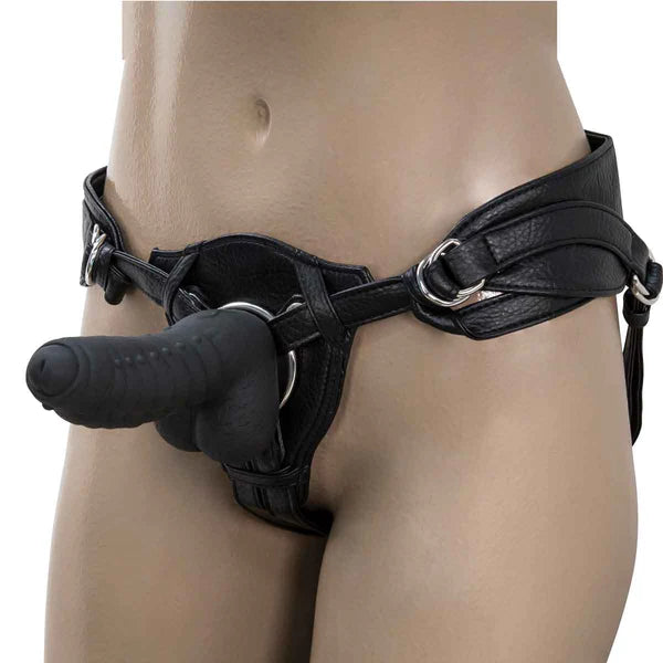 Addiction Ridged 7-Inch Silicone Dildo, Black, Dildo on Strap-On Harness