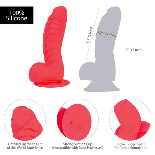 Addiction Ridged 7-Inch Silicone Dildo, Pink, Product Measurements and Features