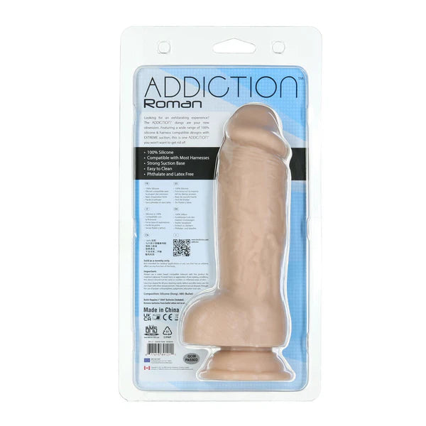 Addiction Roman 8-Inch Silicone Dildo, Product Package, Back