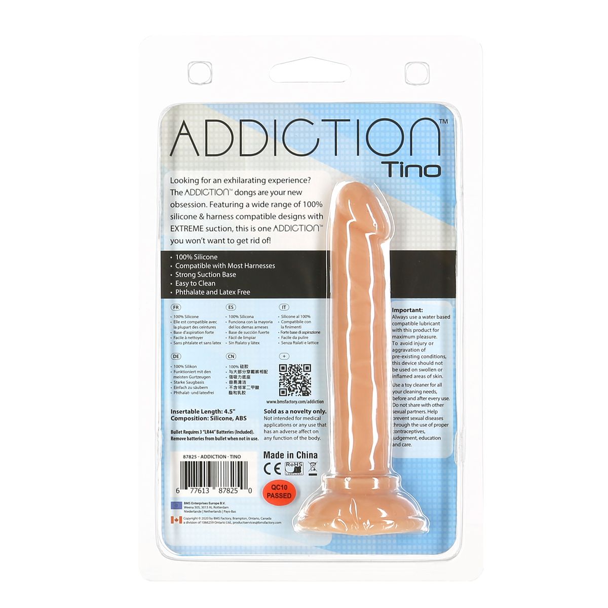 Addiction Tino 5.25-Inch Silicone Dildo, Product Package, Back