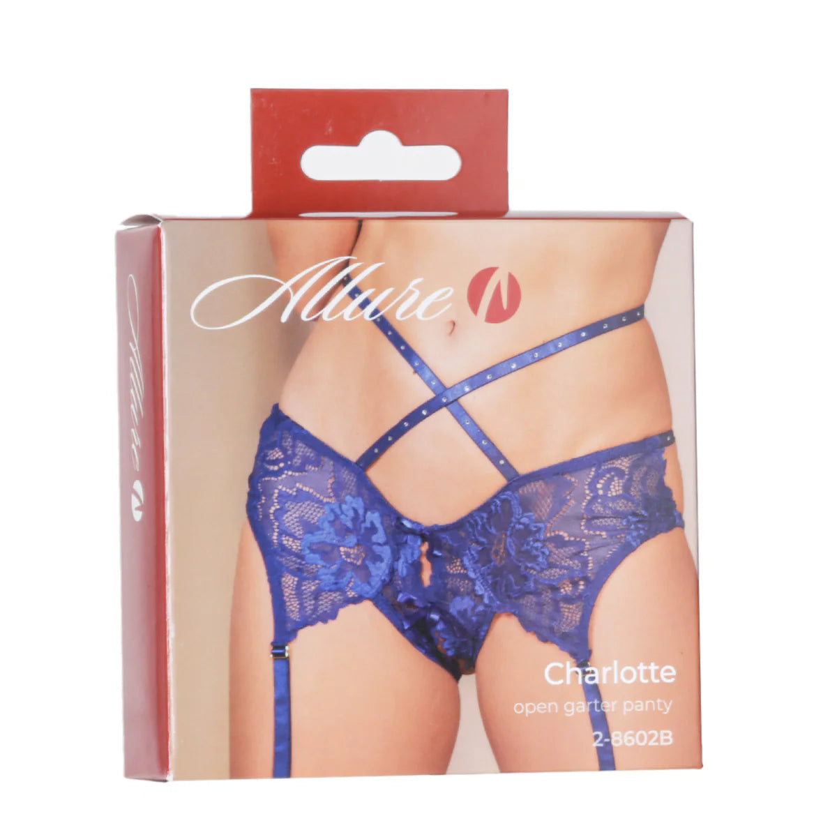 Allure Charlotte Open Garter Panty, Blue, One Size, Product Box, Front