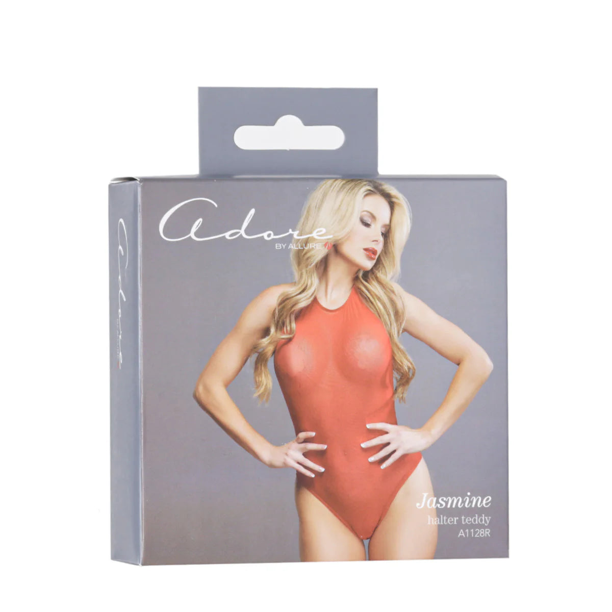 Allure Jasmine Halter Teddy, Cherry Red, One Size, Product Box, Front