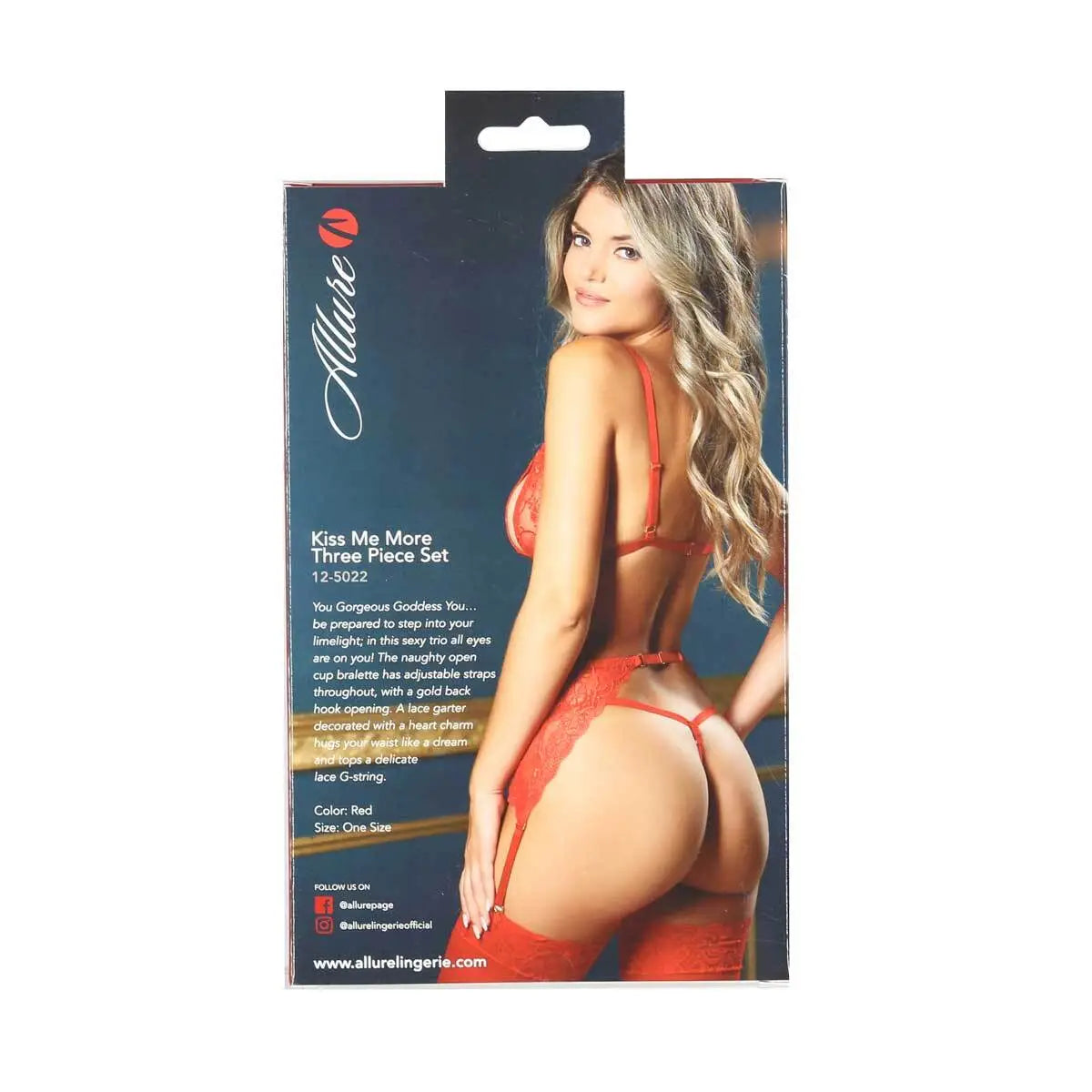 Allure Kiss Me More 3 Piece Set, Cherry Red, One Size, Product Box, Back