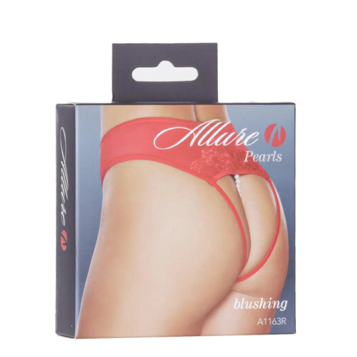 Allure Pearls Blushing Thong, Cherry Red, One Size, Product Box, Front