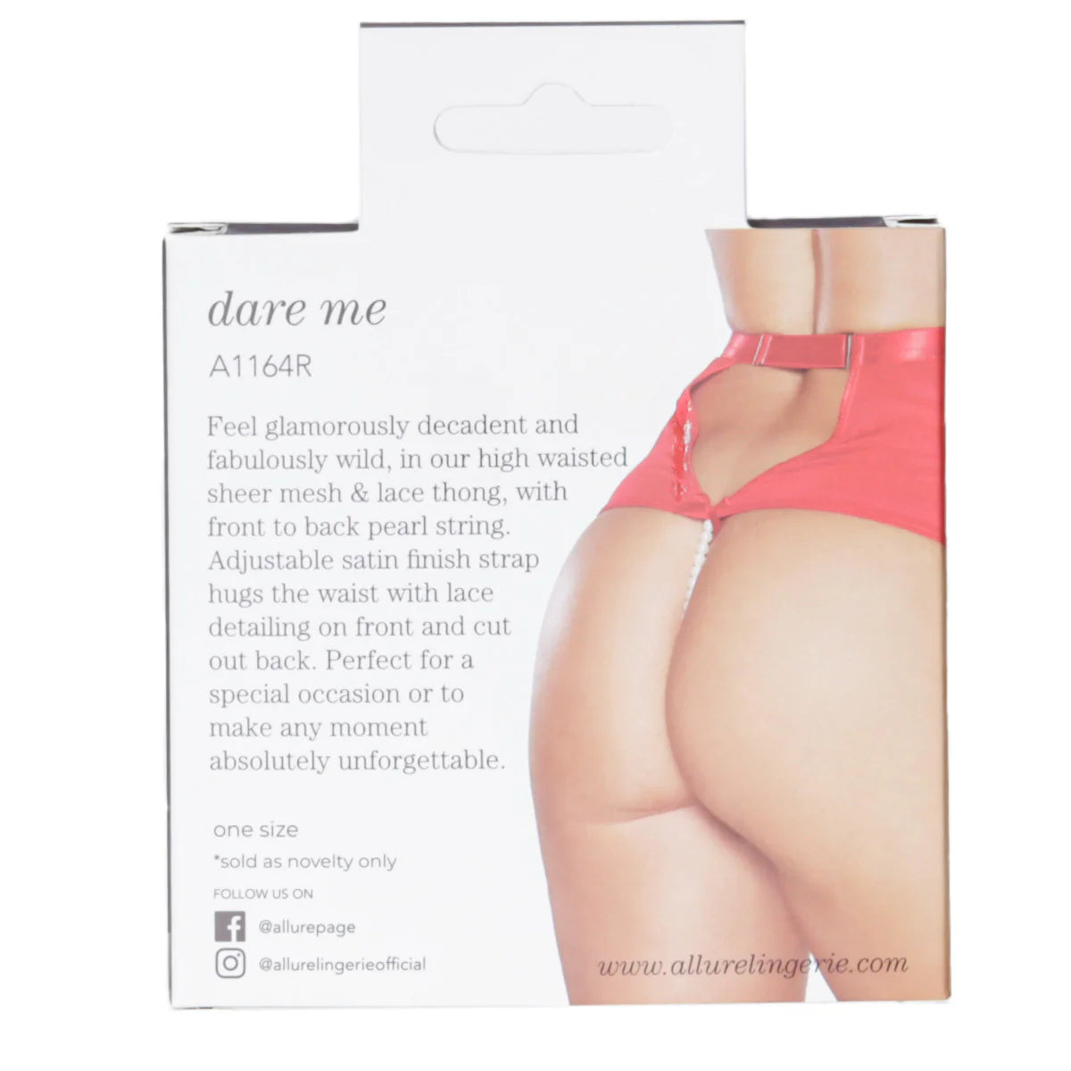 Allure Pearls Dare Me Thong, Cherry Red, One Size, Product Box, Back