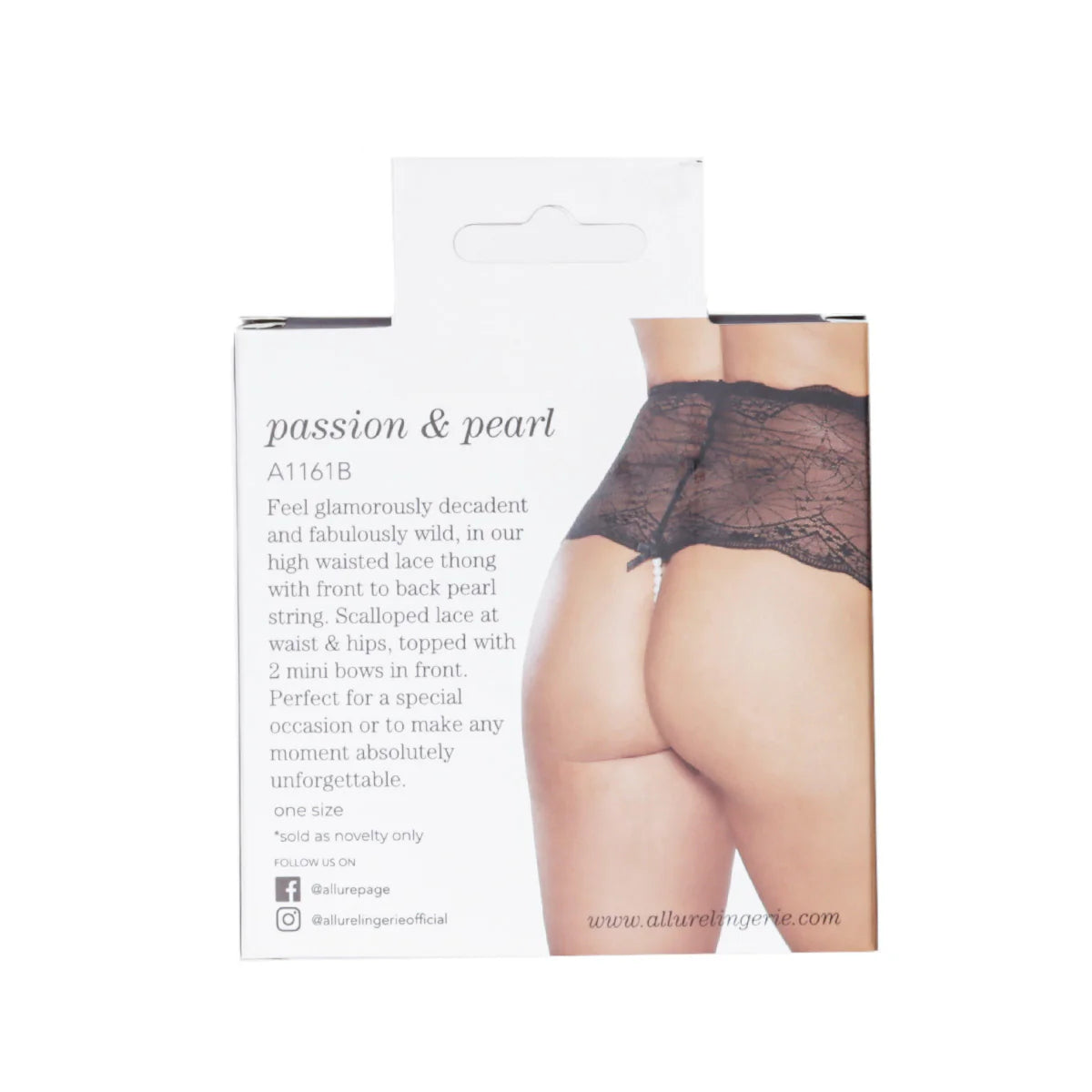 Allure Pearls Passion & Pearl Thong, Black, One Size, Product Box, Back