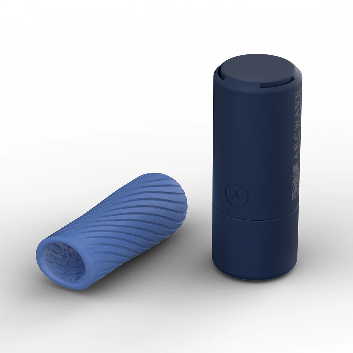 Arcwave Ghost Soft Silicone Stroker, Blue, Stroker beside Product Case