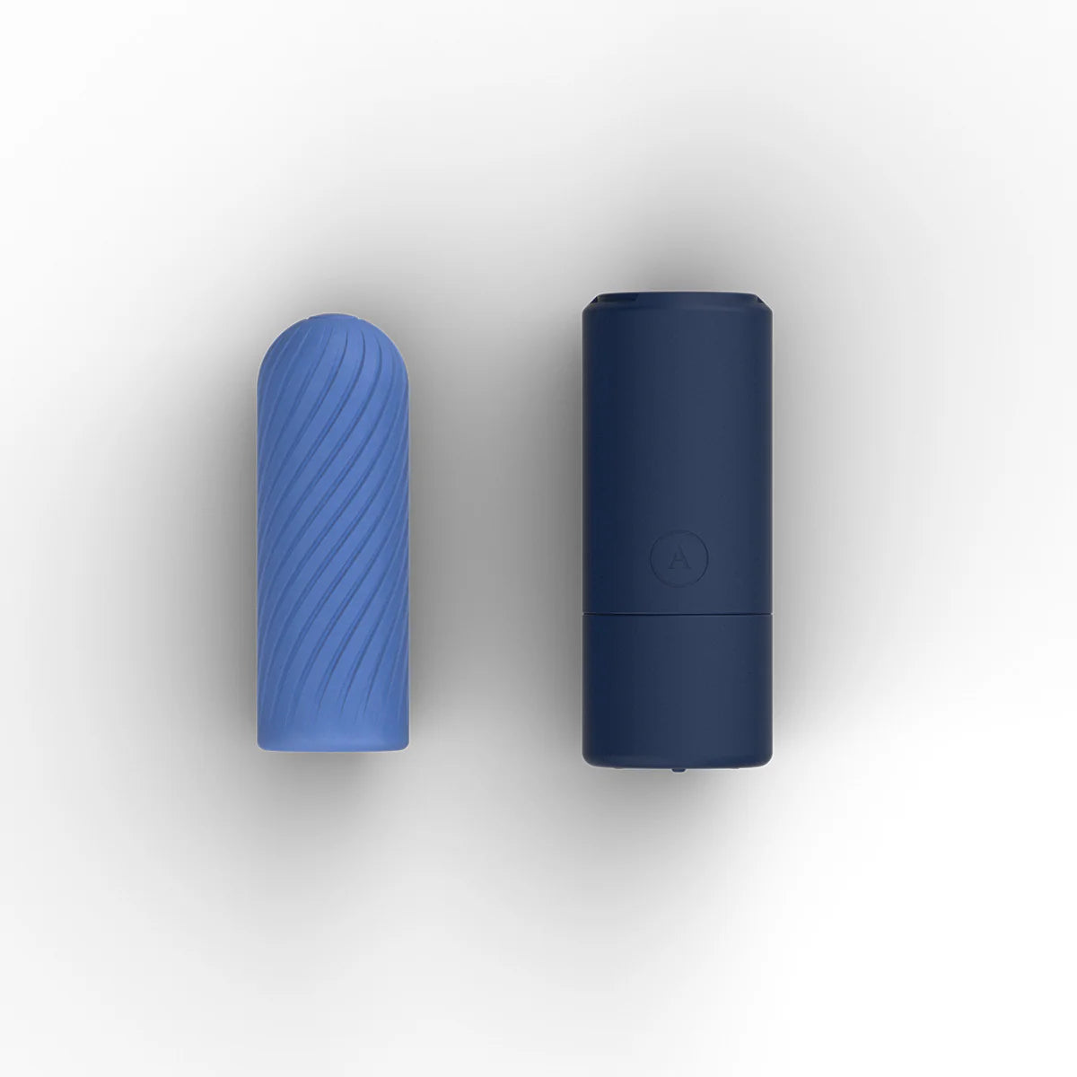 Arcwave Ghost Soft Silicone Stroker, Blue, Stroker beside Product Case side-by-side