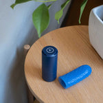 Arcwave Ghost Soft Silicone Stroker, Blue, Stroker and Product Case on Table