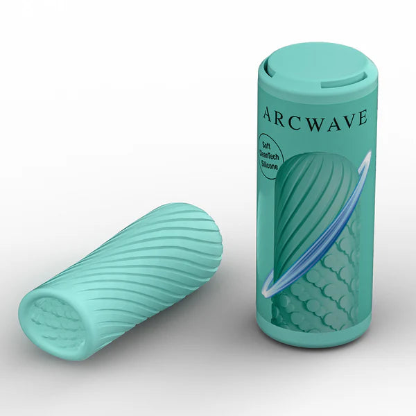 Arcwave Ghost Soft Silicone Stroker, Mint, Product Box with Stroker on the Side