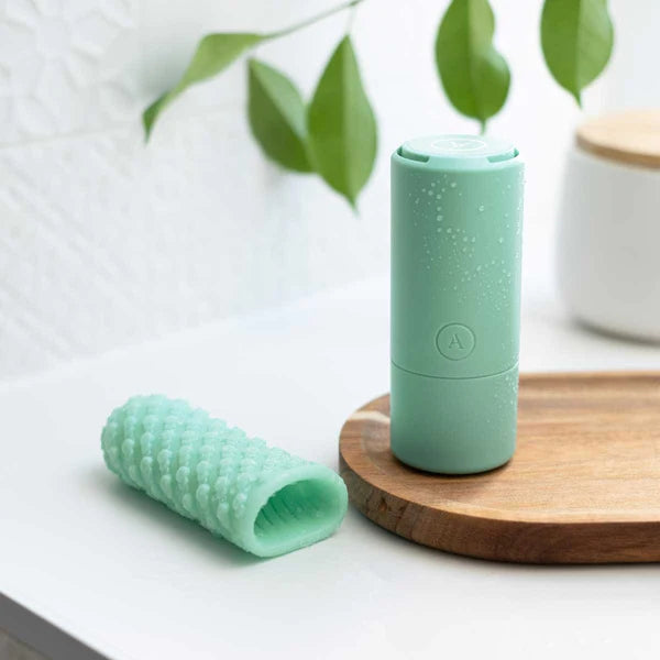 Arcwave Ghost Soft Silicone Stroker, Mint, Product on Bathroom Vanity Table