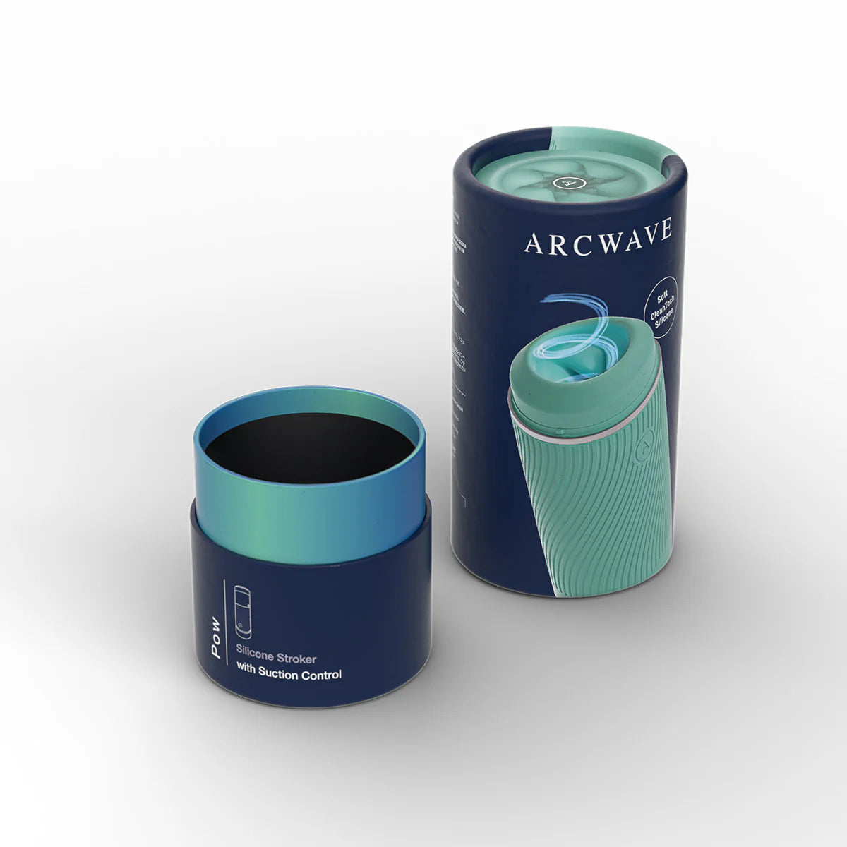Arcwave Pow Silicone Stroker, Mint, Product Box with Cap Removed