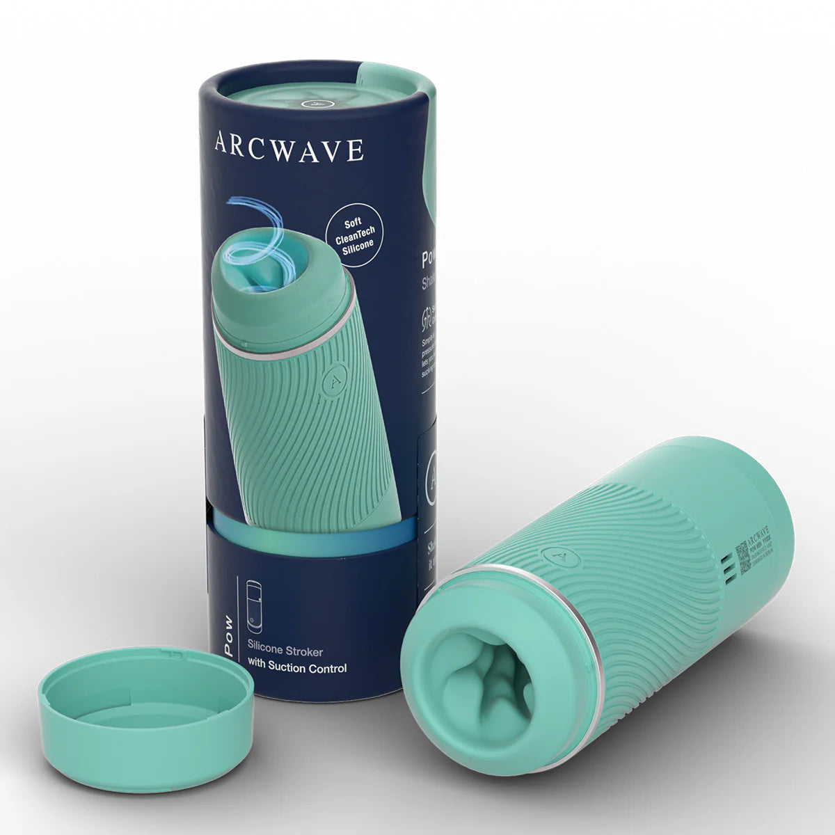 Arcwave Pow Silicone Stroker, Mint, Product Box with Product Uncapped