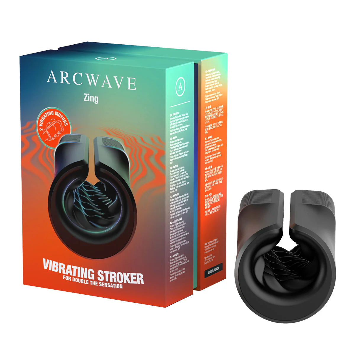 Arcwave Zing Vibrating Stroker, Product Box with Stroker Facing Front