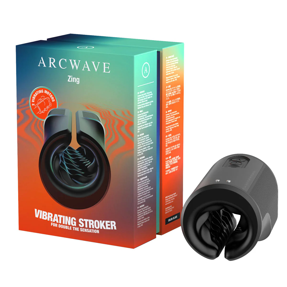Arcwave Zing Vibrating Stroker, Product Box with Stroker Facing Back