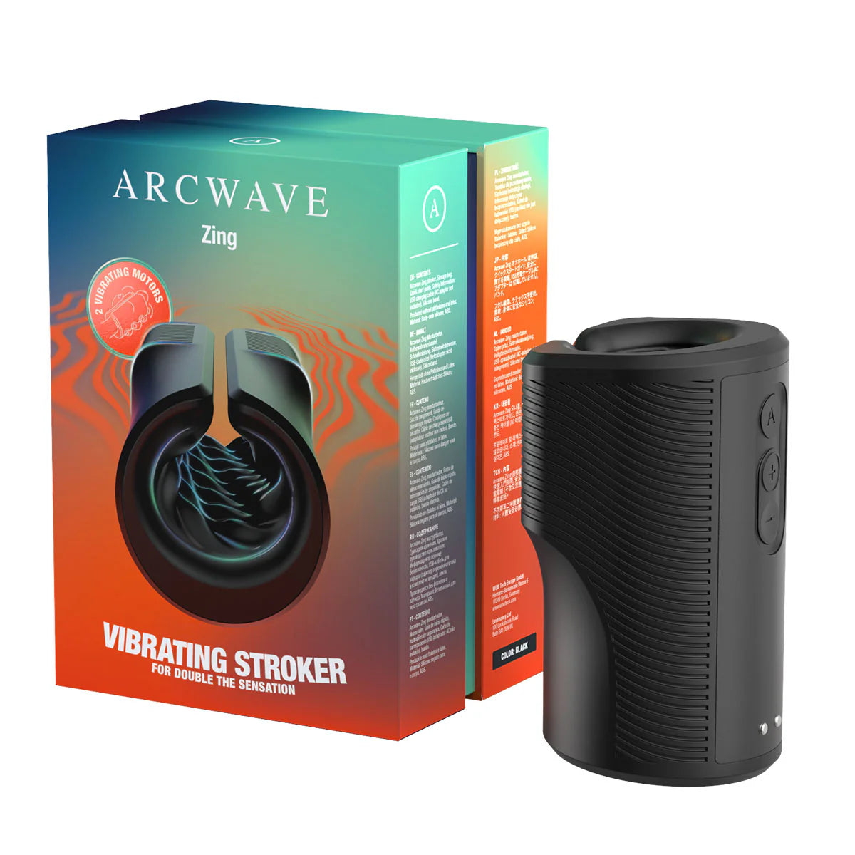 Arcwave Zing Vibrating Stroker, Product Box with Stroker Facing Upwards
