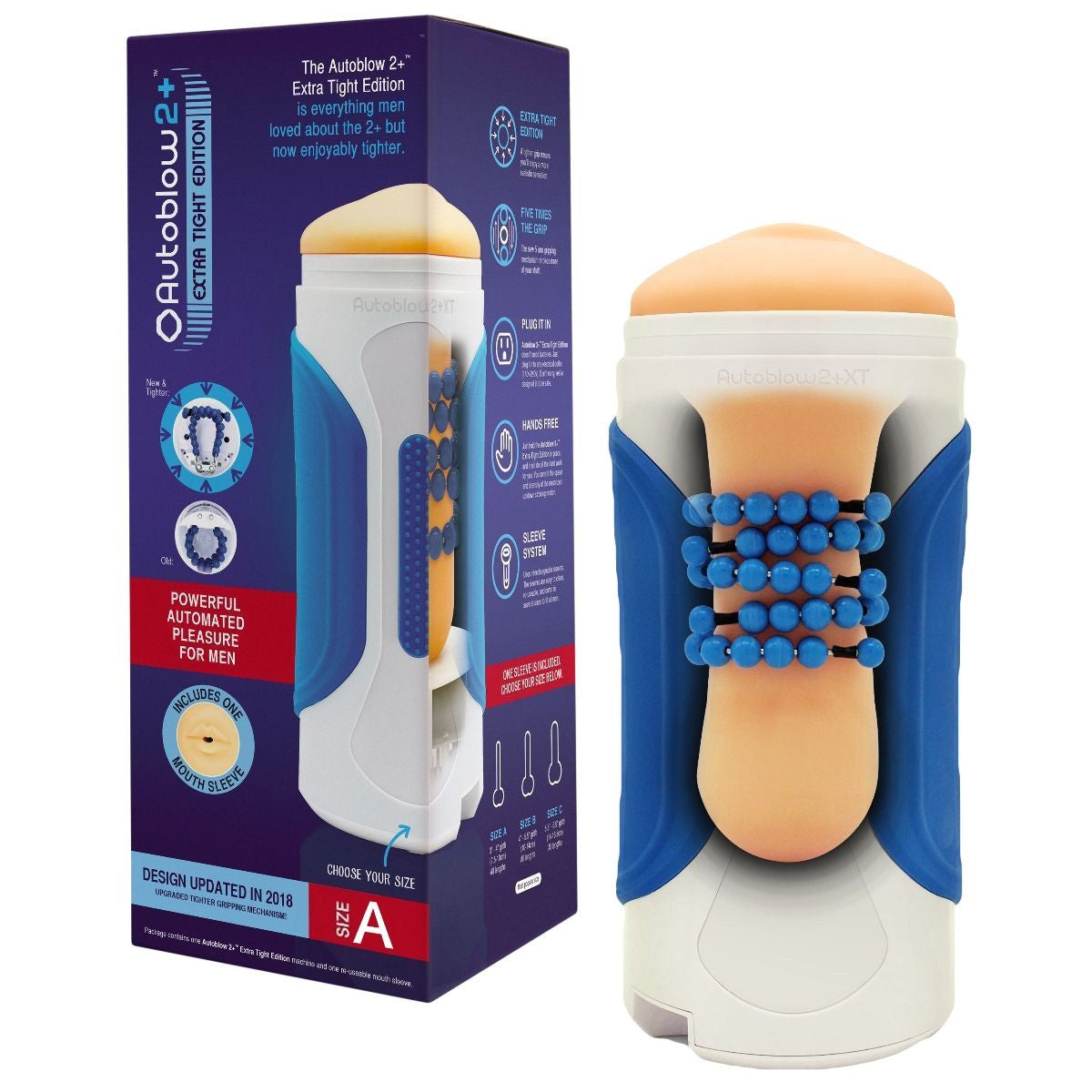 Autoblow 2+ Extra Tight Blowjob Masturbator, Size A, Product Box and Masturbator