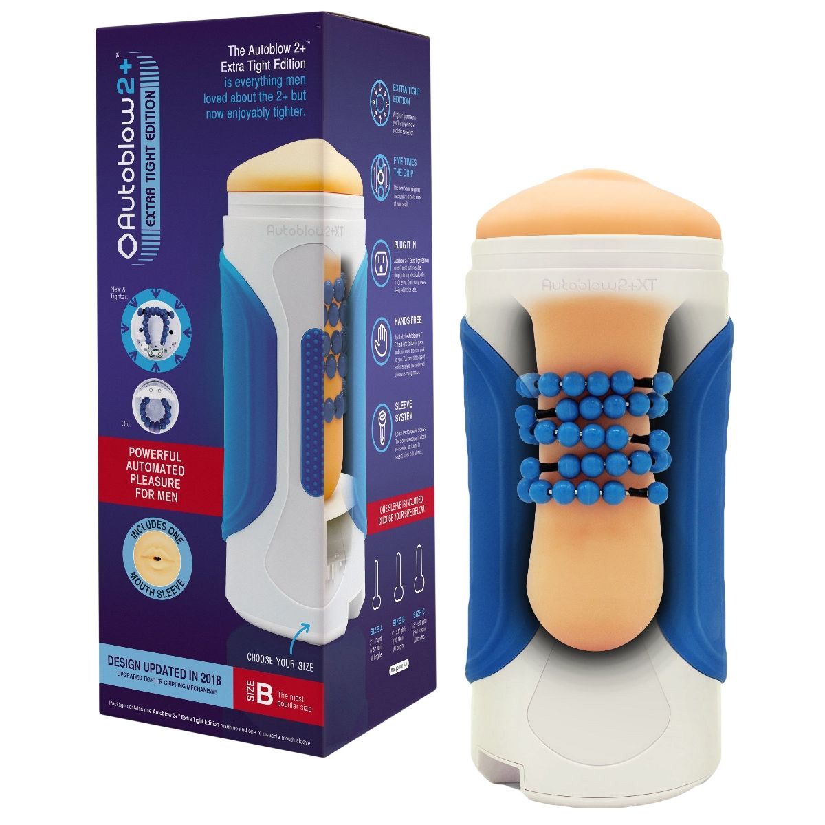 Autoblow 2+ Extra Tight Blowjob Masturbator, Size B, Product Box and Masturbator