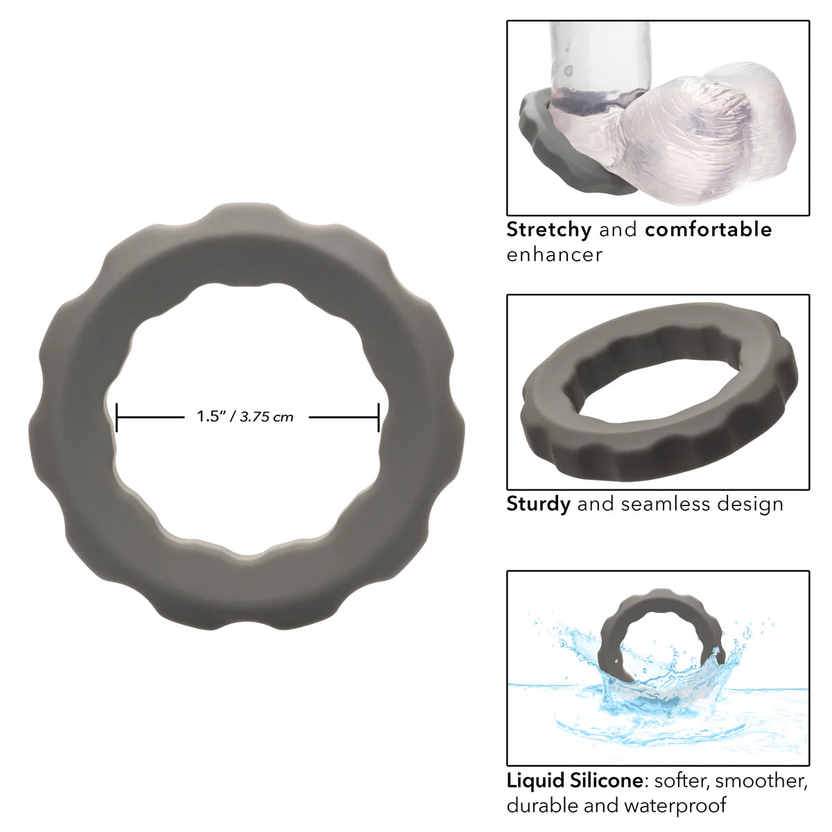 CalExotics Alpha Liquid Silicone Erect Ring, Penis Ring Measurements & Features