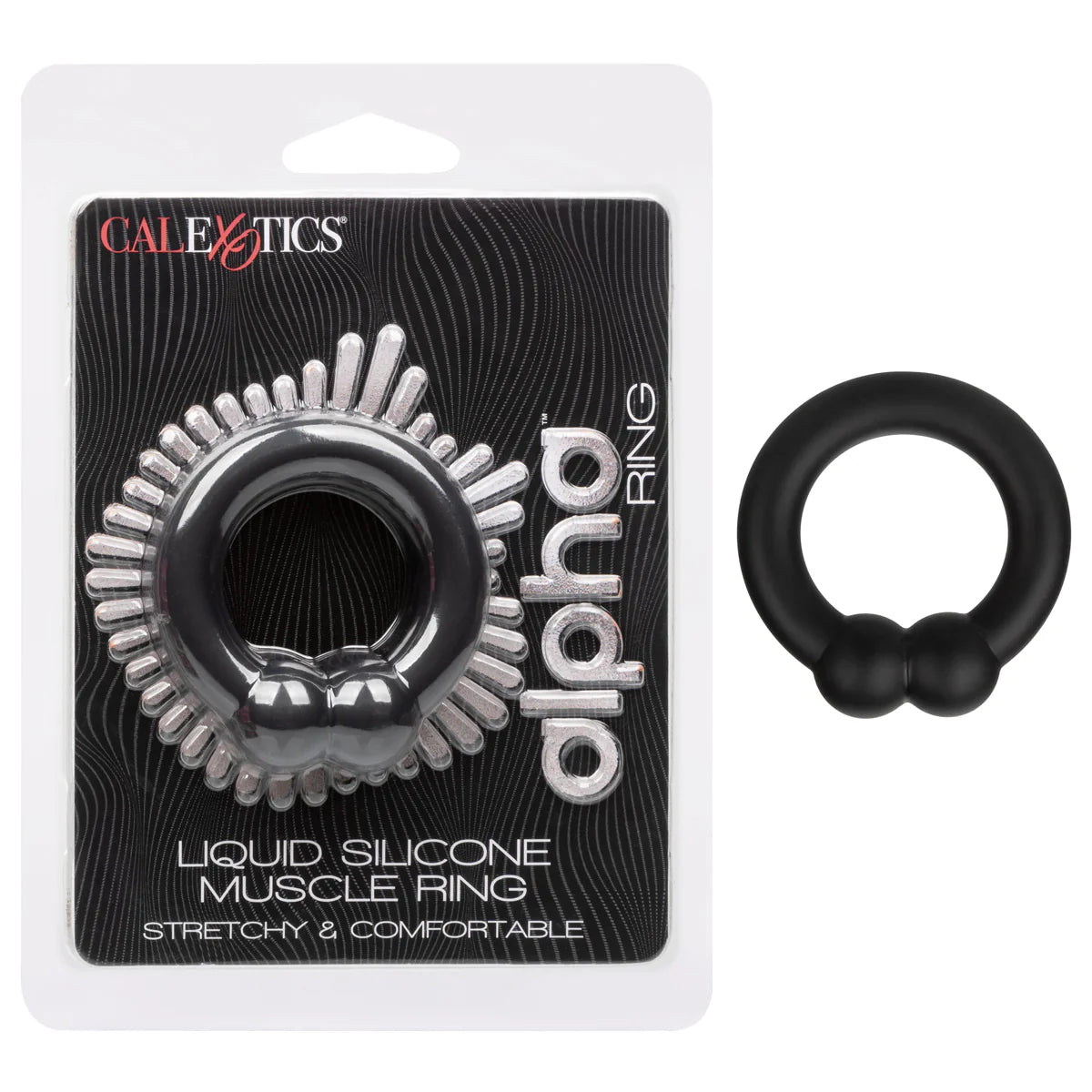 CalExotics Alpha Liquid Silicone Muscle Ring, Product Package with Penis Ring