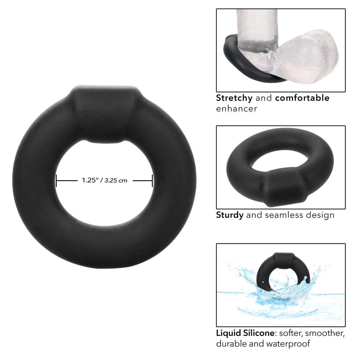 CalExotics Alpha Liquid Silicone Optimum Ring, Penis Ring Measurements & Details