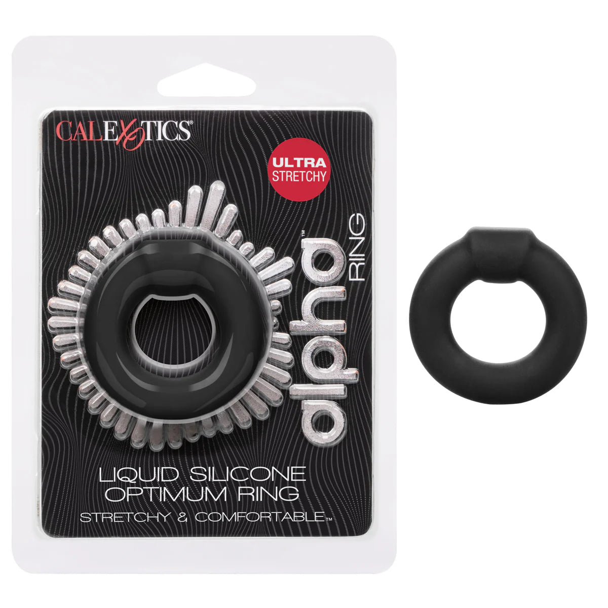 CalExotics Alpha Liquid Silicone Optimum Ring, Product Package with Penis Ring