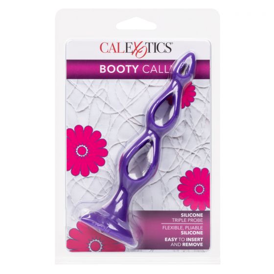 CalExotics Booty Call Silicone Triple Probe, Purple, Product Package, Front