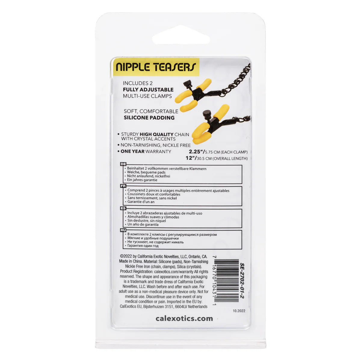 CalExotics Boundless Nipple Teasers Silicone Clamps, Product Package, Back